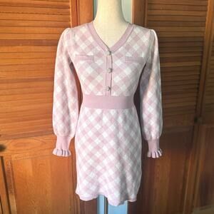 J-Fashion Gyaru Jirai Kei Dollcore Evelyn Pink Checkered Sweater Dress S
